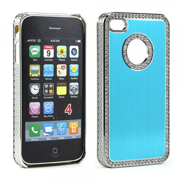 Wholesale iPhone 4 4S  Alumnium Diamond Chrome Case  (Blue-Silver)